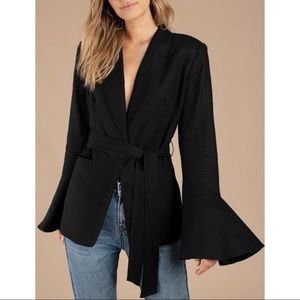 Free People Flare Sleeve Linen Black Belted Blazer